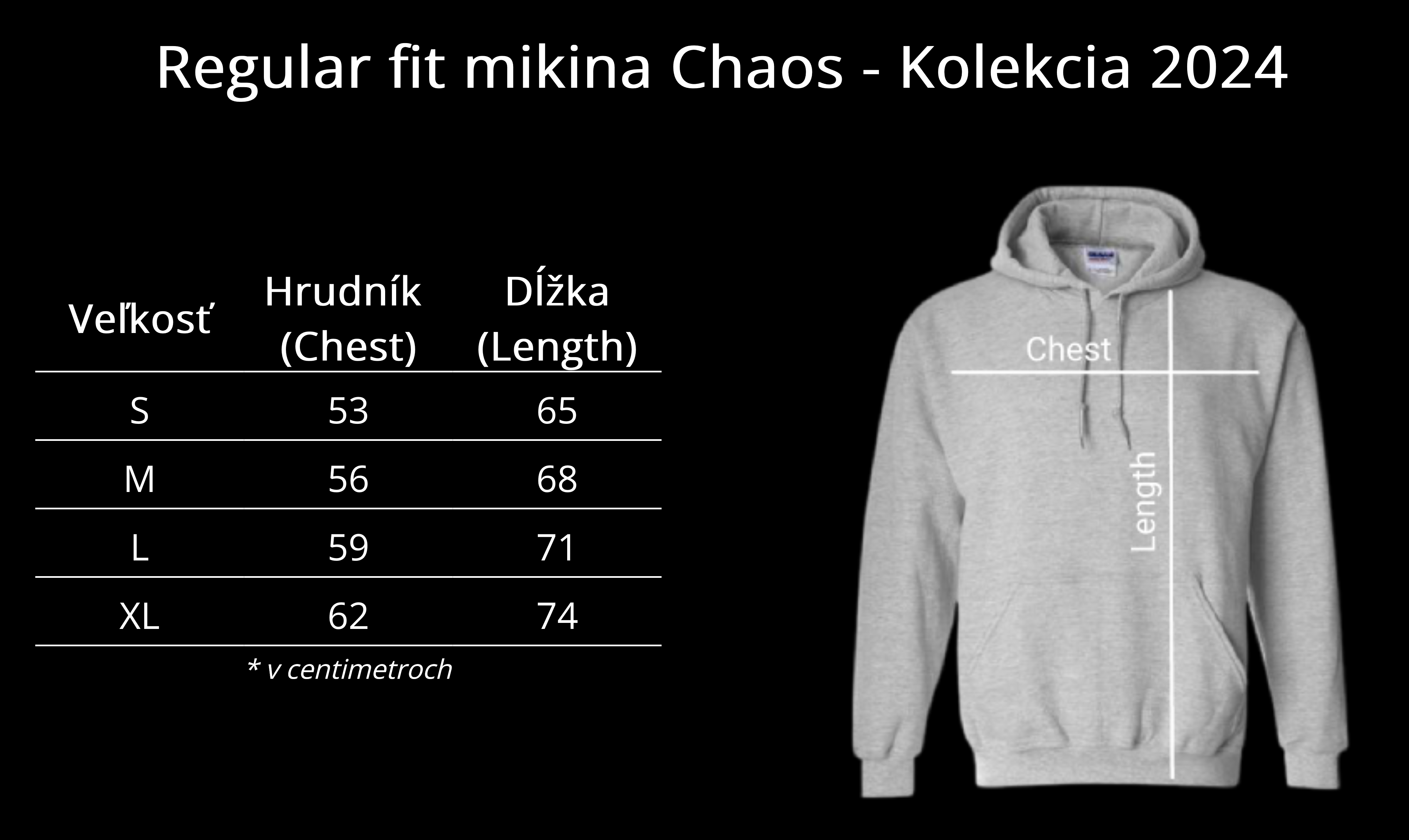 Tabulka velkosti mikina